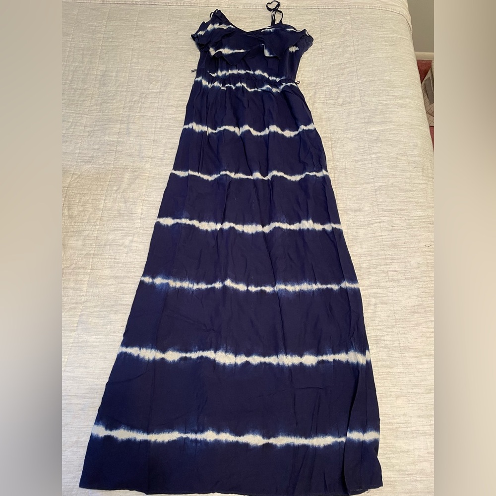 Maxi spaghetti strap dress, blue and white